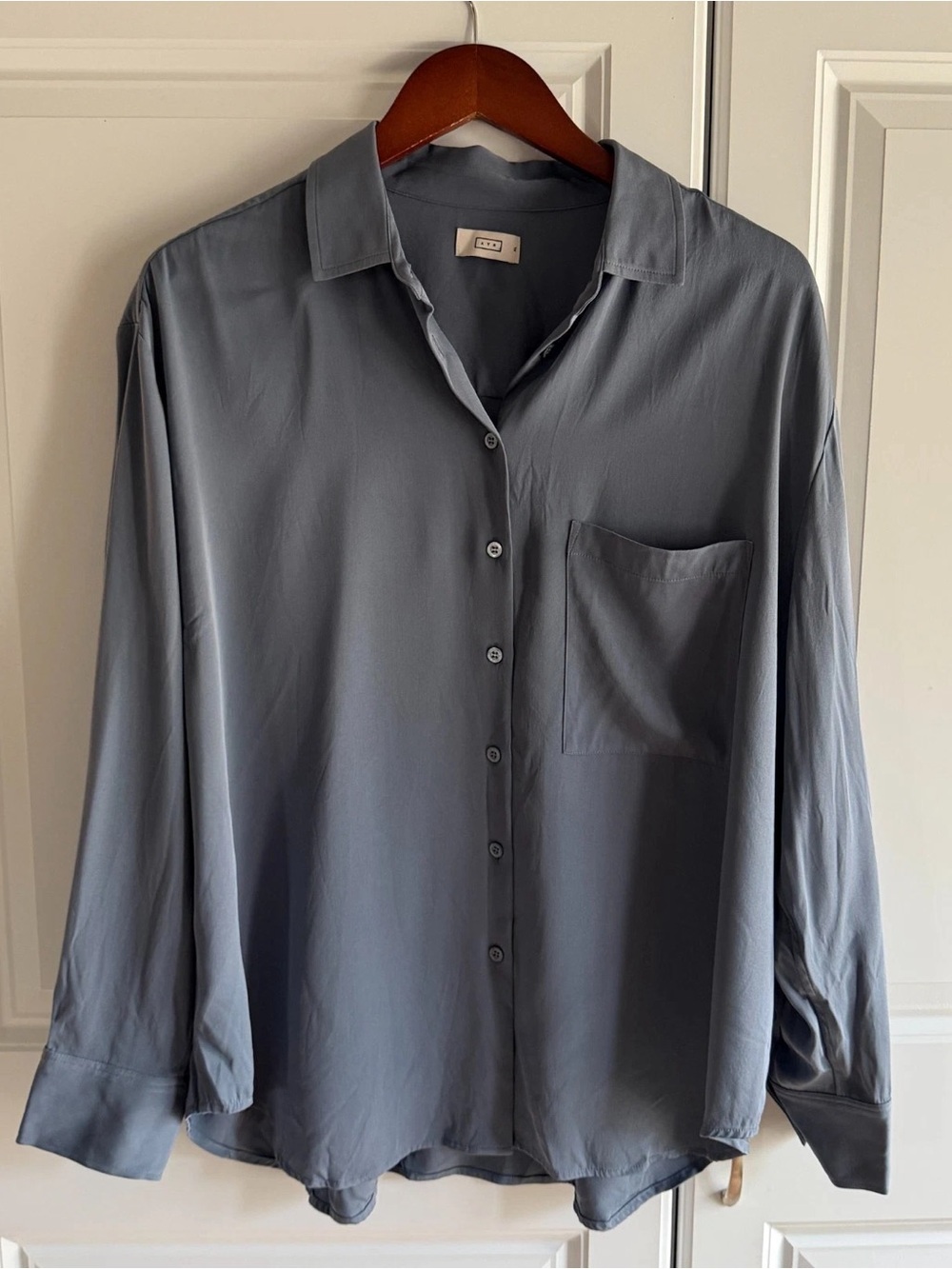 AYR Slate Blue Button-Down Shirt with Chest Pocket